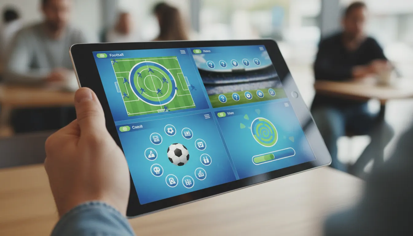 Tablet showing several football guessing games side by side for comparison