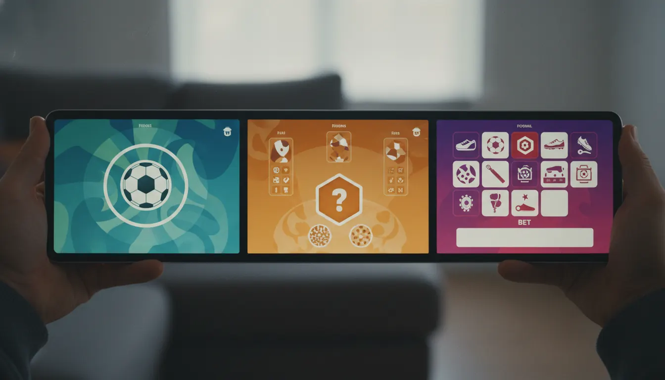 Several football guessing games shown side by side on a tablet screen