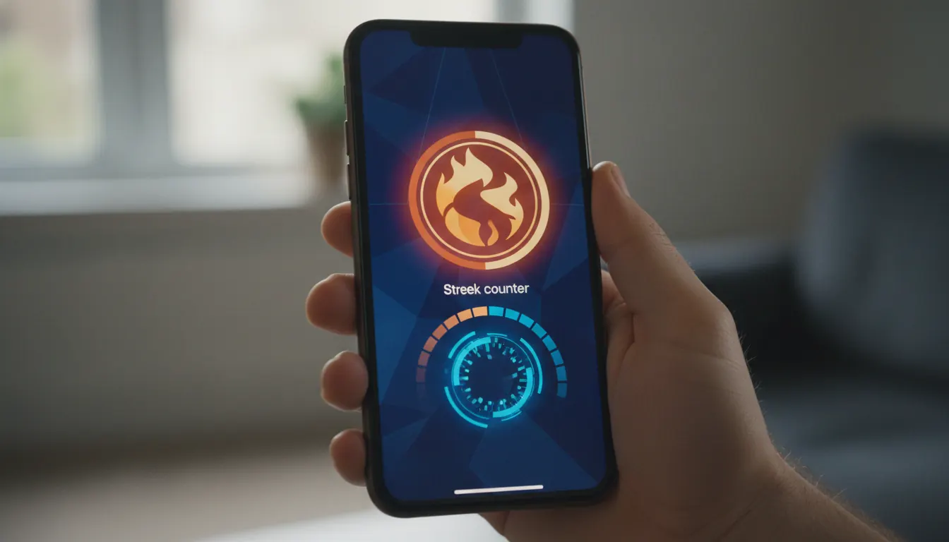 Football prediction app showing a streak counter and countdown timer on a phone screen